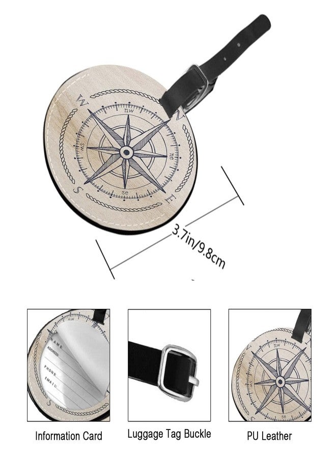 TKS MITLAN Compass Wind Rose Luggage Tag for Suitcases Women Vintage Marine Geography Exploration Sign PU Leather Bag Travel Suitcase ID Identifier Round Baggage Tags (1 Pack) - Image 2